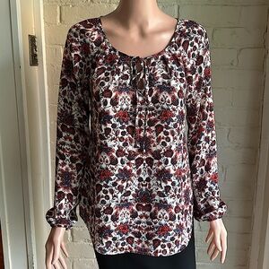 Stoosh size small cream and red blue floral long sleeve blouse